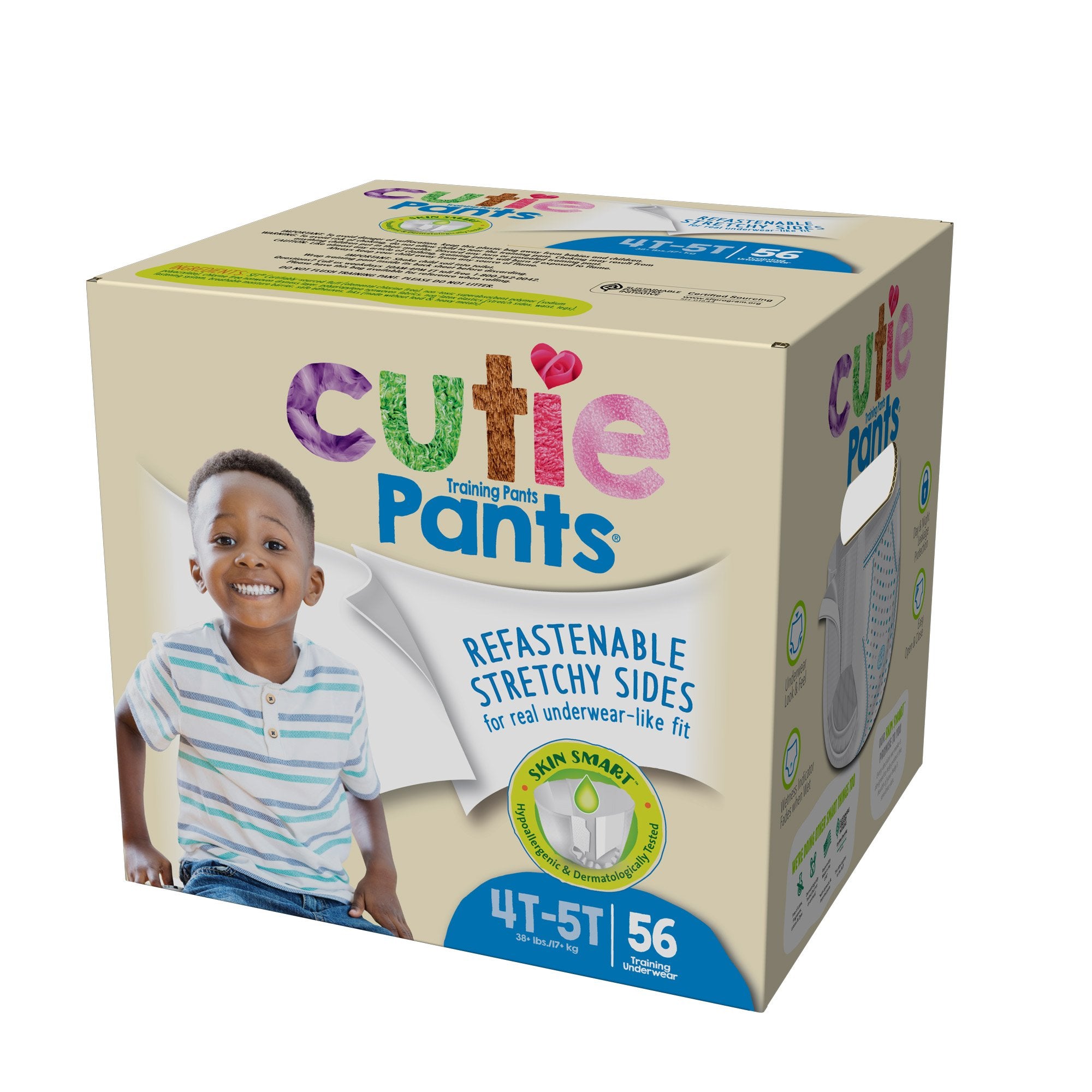  Cutie Boys 4T/5T Refastenable Potty Training Pants,  Hypoallergenic with Skin Smart, 76 Count White : Baby